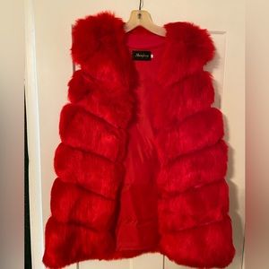 RED FAUX FUR VEST